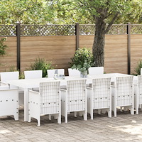 vidaXL 13 Delar Trädgårds matsalsset med Kuddar Vit Poly Rattan, vidaXL Trädgårdsbord Vit 150x100x73 cm Poly Rattan, vidaXL Trä...