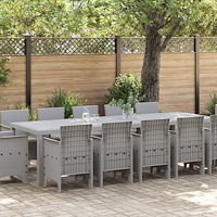 vidaXL 13-delat trädgårdsdining-set med kuddar Ljusgrå Polyrotting, vidaXL Trädgårdsbord Ljusgrå 150x100x73 cm Polyrotting, vid...