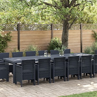 vidaXL 15-delars trädgårdsmatsats med kuddar antracit poly rattan, vidaXL trädgårdsbord antracit 200x100x73 cm poly rattan, vid...