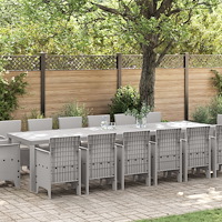 vidaXL 15 Delars Trädgårds matgrupp med Kuddar Ljusgrå Poly Rattan, vidaXL Trädgårdsbord Ljusgrå 200x100x73 cm Poly Rattan, vid...