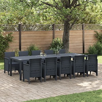 vidaXL 11-delar Trädgårds Matsal Set Antracit Poly Rattan, vidaXL Trädgårdsbord Antracit 150x100x73 cm Poly Rattan, vidaXL Träd...