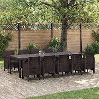 vidaXL 11-delat trädgårdsmatsalsset brunt poly rattan, vidaXL trädgårdsbord brunt 150x100x73 cm poly rattan, vidaXL trädgårdsst...