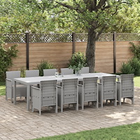 vidaXL 11-delars trädgårdsdining set med dynor ljusgrå konstrotting, vidaXL trädgårdsbord ljusgrå 150x100x73 cm konstrotting, v...