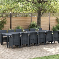 vidaXL 13-delars trädgårdsbord med kuddar antracit poly rattan, vidaXL trädgårdsbord antracit 200x100x73 cm poly rattan, vidaXL...