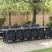 vidaXL 15-delars trädgårds matset med kuddar antracit poly rattan, vidaXL Trädgårdsbord Antracit 250x100x73 cm Poly Rattan, vid...