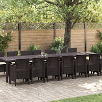 vidaXL 15-delars Trädgårdsmöbelset med kuddar Brun Poly Rattan, vidaXL Trädgårdsbord Brun 250x100x73 cm Poly Rattan, vidaXL Trä...