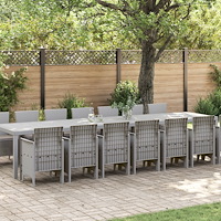 vidaXL 15 Delars Trädgårds matgrupp med kuddar Ljusgrå Poly Rattan, vidaXL Trädgårdsbord Ljusgrå 250x100x73 cm Poly Rattan, vid...