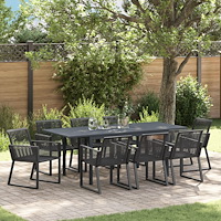 vidaXL 9-delat Trädgårdsdining set Svart Poly Rattan, vidaXL Utdragbart Trädgårdsbord Antracit (140-210)x90x73 cm Stål