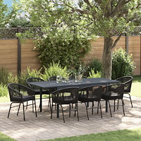 vidaXL 10-delat trädgårdsmöbelset med kuddar Svart Poly Rattan, vidaXL Förlängningsbart trädgårdsbord Anthracite (140-210)x90x7...