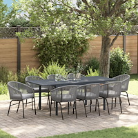 vidaXL 10-delat trädgårdsmöbelset med kuddar Grå poly rattan, vidaXL Utvidgbart trädgårdsbord Anthracite (140-210)x90x73 cm Stå...
