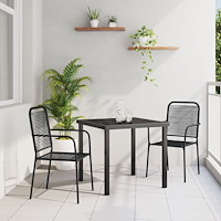 vidaXL Trädgårdsmöbelset 3 pcs Svart Bomullssnöre och stål