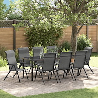 vidaXL Trädgårdsmöbelset Höjdjusterbar 9 pcs Grå Poly rattan