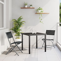vidaXL Trädgårdsmöbelset Hopfällbar 3 pcs Svart Textilene och stål
