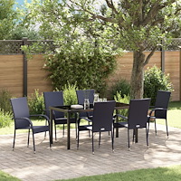 vidaXL Trädgårdsmöbelset 7 pcs Svart Poly rattan