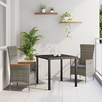 vidaXL Trädgårdsmöbelset med kudde 3 pcs Grå Poly rattan
