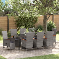 vidaXL Trädgårdsmöbelset med kudde 9 pcs Grå Poly rattan