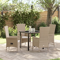 vidaXL Trädgårdsmöbelset med kudde 5 pcs Beige konstrotting