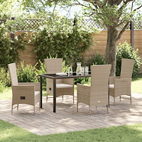 vidaXL Trädgårdsmöbelset med kudde 5 pcs Beige konstrotting