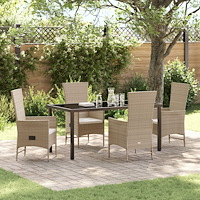 vidaXL Trädgårdsmöbelset med kudde 5 pcs Beige konstrotting