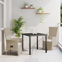 vidaXL Trädgårdsmöbelset med kudde 3 pcs Beige konstrotting