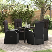 vidaXL 5-delat trädgårdsdining set med kuddar Svart Poly Rattan