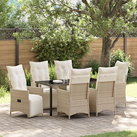 vidaXL 7-delars trädgårdsdining set med kuddar beige poly rattan