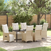 vidaXL Trädgårdsmöbelset med kudde 7 pcs Beige Poly rattan