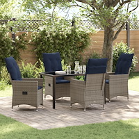 vidaXL 5-delars trädgårdsbord med dynor grå poly rattan, vidaXL trädgårdsbord svart 140x80x73 cm härdat glas