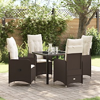 vidaXL Trädgårdsmöbelset med kudde 5 pcs Brun Poly rattan