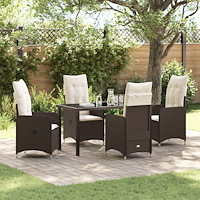 vidaXL Trädgårdsmöbelset med kudde 5 pcs Brun Poly rattan
