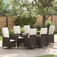 vidaXL Trädgårdsmöbelset med kudde 7 pcs Brun Poly rattan