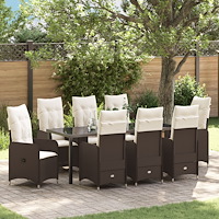 vidaXL Trädgårdsmöbelset med kudde 9 pcs Brun Poly rattan
