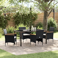 vidaXL Trädgårdsmöbelset med kudde 5 pcs Svart Poly rattan