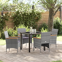 vidaXL Trädgårdsmöbelset med kudde 5 pcs Grå Poly rattan