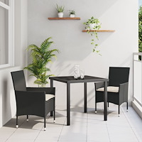 vidaXL Trädgårdsmöbelset med kudde 3 pcs Svart Poly rattan
