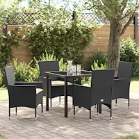 vidaXL Trädgårdsmöbelset med kudde 5 pcs Svart Poly rattan