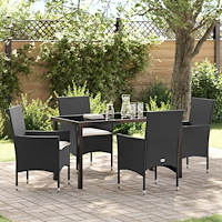 vidaXL Trädgårdsmöbelset med kudde 5 pcs Svart Poly rattan