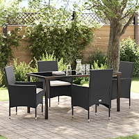 vidaXL Trädgårdsmöbelset med kudde 5 pcs Svart Poly rattan