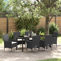 vidaXL Trädgårdsmöbelset med kudde 7 pcs Svart Poly rattan