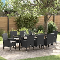 vidaXL Trädgårdsmöbelset med kudde 9 pcs Svart Poly rattan