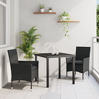 vidaXL Trädgårdsmöbelset med kudde 3 pcs Svart Poly rattan