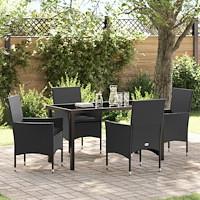 vidaXL Trädgårdsmöbelset med kudde 5 pcs Svart Poly rattan