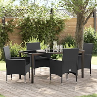 vidaXL Trädgårdsmöbelset med kudde 5 pcs Svart Poly rattan