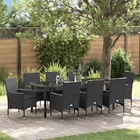 vidaXL Trädgårdsmöbelset med kudde 9 pcs Svart Poly rattan