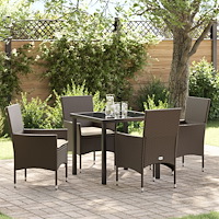 vidaXL Trädgårdsmöbelset med kudde 5 pcs Brun Poly rattan