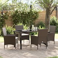 vidaXL Trädgårdsmöbelset med kudde 5 pcs Brun Poly rattan