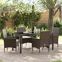 vidaXL Trädgårdsmöbelset med kudde 5 pcs Brun Poly rattan