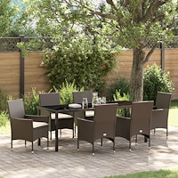 vidaXL Trädgårdsmöbelset med kudde 7 pcs Brun Poly rattan