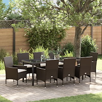 vidaXL Trädgårdsmöbelset med kudde 9 pcs Brun Poly rattan