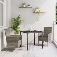 vidaXL Trädgårdsmöbelset med kudde 3 pcs Grå Poly rattan